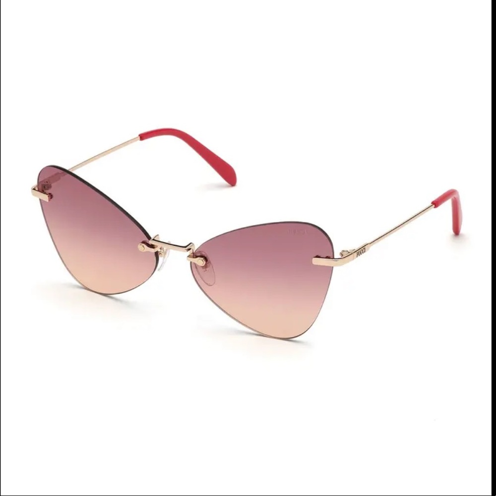 New Emilio Pucci Butterfly Shaped Frameless Sunglasses Pink Red Womens